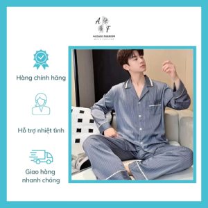 Bộ Pijama Lụa Kẻ Sọc Xanh
