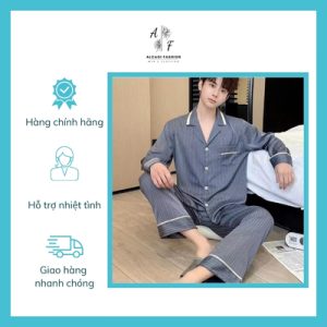 Bộ Pijama Lụa Kẻ Sọc Xanh